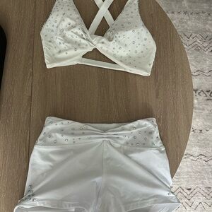 NFL White Embellished Bra and Shorts Set